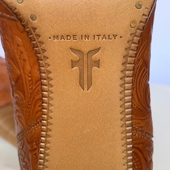 FRYE RARE Tooled Leather Ankle Bootie Boots Made in Italy Brown Women’s Size 10 - Picture 6 of 11